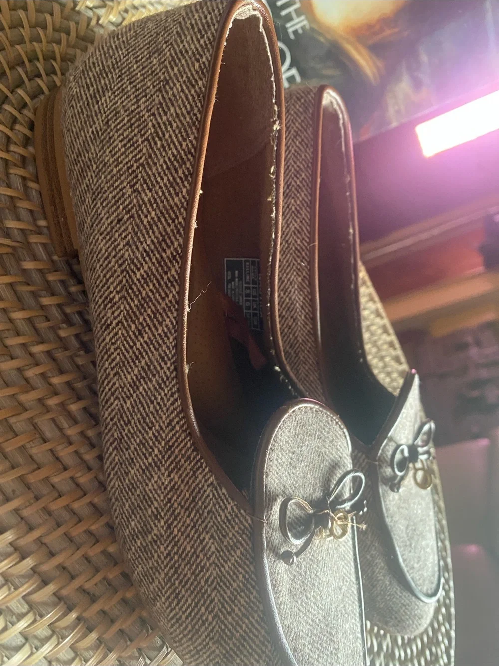 NAUTICA KELLINE BROWN HERRINGBONE TWEED Bow Vamp Slip-On FLATS 8
